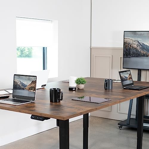 VIVO Electric Height Adjustable Stand Up Desk, 95 x 55 inch, Rustic Vintage Brown Table Tops, Black Dual Motor Frame, Large Standing Workstation - DESK-KIT-404N