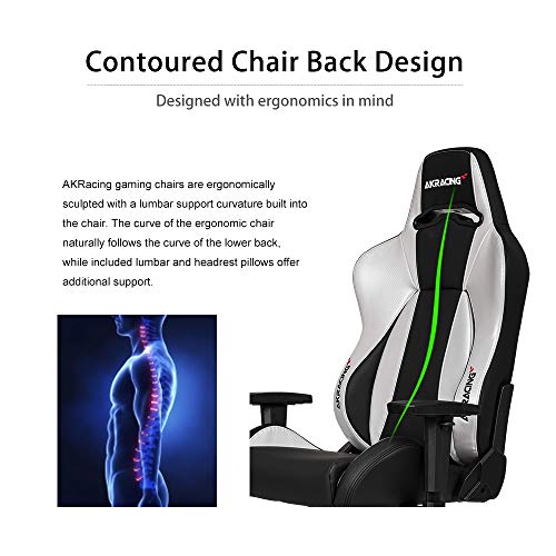 AKRacing Masters Series Premium Gaming Chair with High Backrest, Recliner, Swivel, Tilt, 4D Armrests, Rocker and Seat Height Adjustment Mechanisms with 5/10 Warranty - Silver