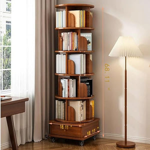 TruRim Rotating Bookshelf Tower, Wooden Narrow Bookshelf 360 Degrees Display (Six-Tier)