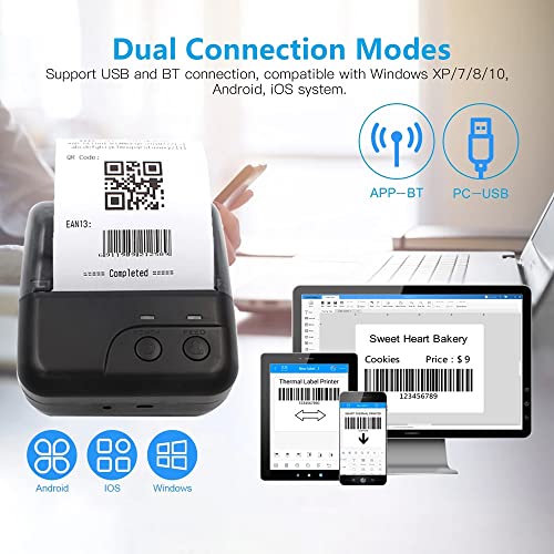 80mm Mini Thermal Printer Receipt Printer USB BT Connection ESC/POS Command Compatible with Windows Android iOS