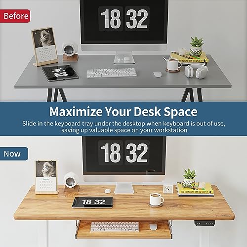 BANTI Adjustable Height Standing Desk 63''x24'' with Keyboard Tray - Light Rustic Brown