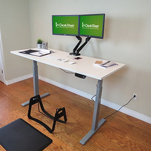 Electric Standing Desk Combo | Includes White Wood Desktop & Standing Desk Mat | Gray Frame Dual Motor Ergonomic Sit to Stand Desk (Gray Frame + 77-inch Wide White Wood Top)