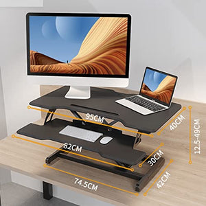 None Adjustable Height Desk Riser with Removable Keyboard Tray - Dual Monitor Lift Computer Workstation