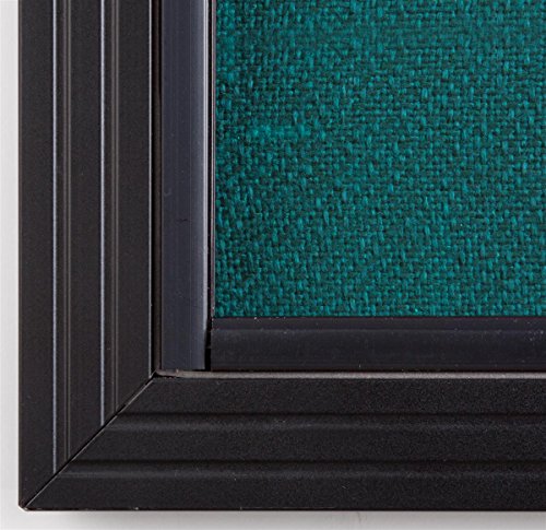 4 x 3 Foot Teal Fabric Tack Board for Wall Mount Use, Locking Sliding Glass Door, 48 x 36 Inch Enclosed Bulletin Board for Indoor Use - Black Aluminum with Teal Fabric