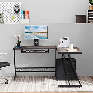 L-Shaped Modern Desk Corner Computer Desk Home Office Study Workstation Gaming Table with Keyboard Tray and CPU Stand (Color : Light Coffee Color)