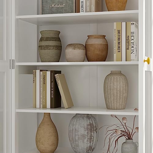 Homsee Tall 6-Tier Bookcase Bookshelf with Glass Doors, White - 31.5”L x 15.7”W x 70.9”H