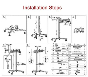 Generic TV Stand Black Tilt Rolling Cart for 32-70 Inch TVs with Swivel Wheels & Shelf