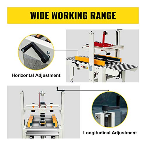VEVOR Box Sealing Machine, 180W Case Sealer, Carton Sealer 0-18 m/min in Conveying Speed, Automatic Box Sealer, Double-Flap Case Sealer, Carton Taping Machine with Four Rolls of Tape
