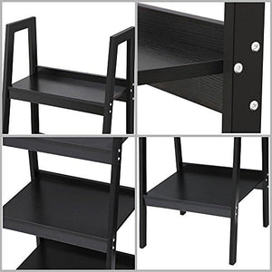 Topeakmart 4 Shelf Floor Standing Leaning/Corner Ladder Shelf Black Wood Bookcase/Bookshelf with Metal Legs/Frame