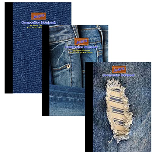 AUKSales Denim Composition Notebook , Wide Ruled Paper, 9-3/4 x 7-1/4 Inches, 100 Sheets, Ideal for Bulk Buyer & Retailers (Assorted) Case pack of 48