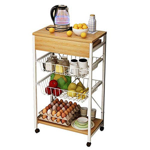 None 3-Tier Kitchen Trolley Cart with Lockable Caster Wheels - Wood - 80x48x33 cm