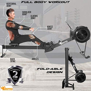 Gripped Rowing Machine for Home Gym, Foldable Rower, 10 Levels Air Resistance, LCD Display & Bluetooth Connectivity, Preset Workouts