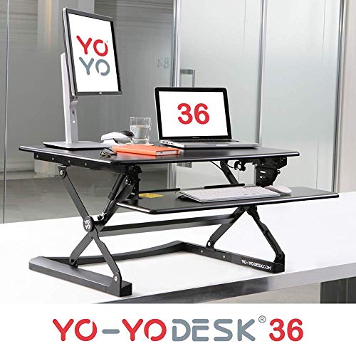 Yo-Yo DESK 36 Height-Adjustable Standing Desk. Superior sit-Stand Solution Suitable for All workstations and Standing Desk workplaces. (Black, 36")