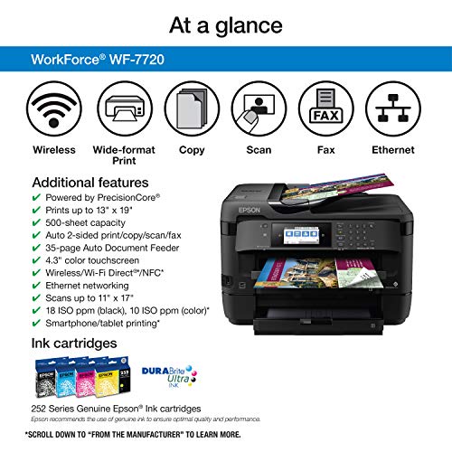 Workforce WF-7720 Wireless Wide-Format Color Inkjet Printer with Copy, Scan, Fax, Wi-Fi Direct and Ethernet, Amazon Dash Replenishment Enabled