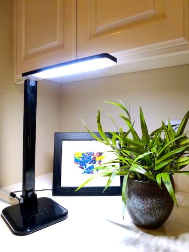 Lightblade 1500 by Lumiy - Black Ultra Bright LED Desk Light Table Lamp with Captive Touch Controls for Brightness and Color Temperature, USB Charging for Smart Phone, 1 Hour Time