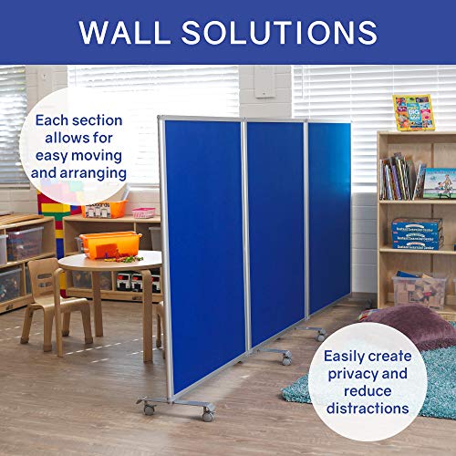 ECR4Kids Mobile Flannel Felt Room Divider and Partition, Double-Sided, Rolling Caster Wheels, Lesson Board, Mobile Wall for Classrooms and Offices, Collapses for Easy Storage, 3-Panel