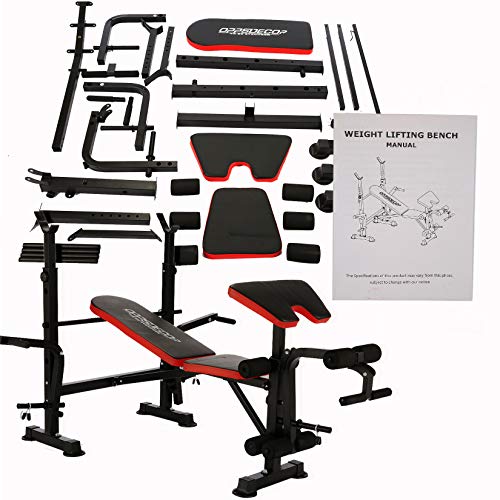 Olympic Weight Bench Multi-Function Adjustable Weight Bench with Preacher Curl Leg Developer Lifting Press Exercise for Full-Body Workout Home Gym Adjustable Weightlifting Bed (Red)