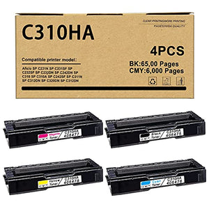 4 Pack (1BK+1C+1M+1Y) 406475 406476 406477 406478 Compatible C310HA Toner Cartridge Replacement for Ricoh Aficio SP C231N SP C231SF SP C232SF SP C232DN SP C242DN SP C310 Printer Toner Cartridge.