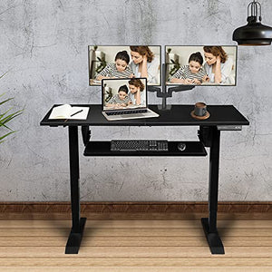 Polar Aurora Electric Height Adjustable Standing Desk W/Drawer & Hook, 48 x 24 Inches Sit Stand Workstation Computer Desk for Home Office Black Frame & Top