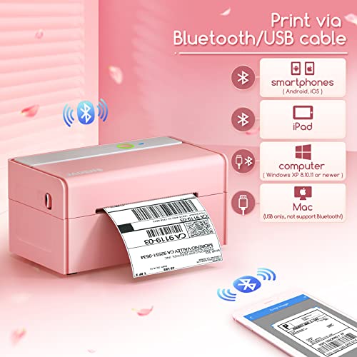 JADENS Bluetooth Thermal Label Printer -Wireless Shipping Label Printer for Small Business & Package, USPS, Etsy, Amazon, Compatible with iPhone, Windows, Android, 4x6, Label Maker, Pink