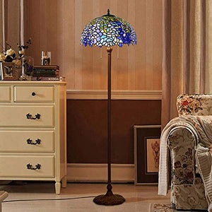 Floor Lamps,Magcolor Tiffany Style Stained Glass Purple Wisteria Floor Lamp with 16 inches Handmade Lampshade, Suitable for Decorating Room