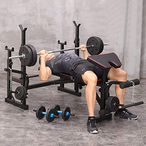 Adjustable Olympic Weight Bench, Squat Rack Indoor Multi-Function Olympic Weight, Strength Training Fitness Equipment for Full-Body Workout