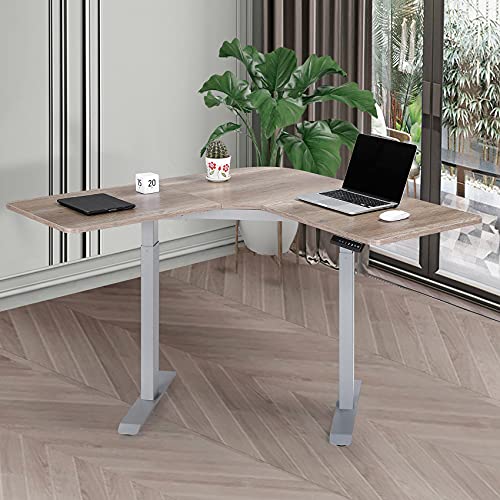 UNICOO - L Shaped Dual Motor Electric Height Adjustable Standing Desk, Computer Corner Desk, Home Gaming Desk, Office Writing Workstation (Grey Frame/Antique Oak Top) XOT-L-GA