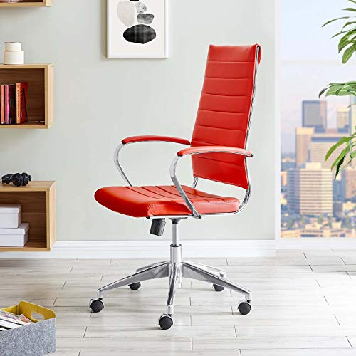 Modway Jive Ribbed High Back Tall Executive Swivel Office Chair With Arms In Red