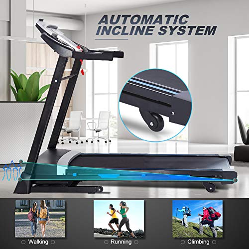 ANCHEER Folding Treadmill 300 lb Capacity,3.25HP Electric Motorized Automatic Incline Running Machine for Home Gym, 17'' Wide Tread Belt, Free App Control