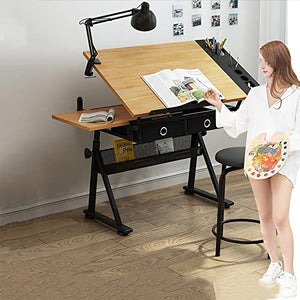 VejiA Drawing Table with Tiltable Tabletop and 2 Storage Drawers