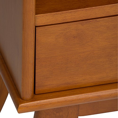 Simpli Home 3AXCDRP-12-TK Draper Solid Hardwood 64 inch x 22 inch Mid Century Modern Bookcase and Storage Unit in Teak Brown