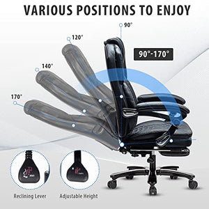 Kasorix Big and Tall Executive Office Chair with Footrest - 400lbs Capacity, Faux Leather, Black