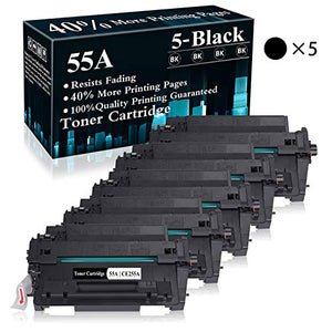 5 Black 55A | CE255A Toner Cartridge Replacement for HP Laserjet Pro P3015 P3015d P3015n P3015dn P3015x MFP M521dn MFP M521dw MFP M525dn MFP M525f MFP M525c Printer,Sold by TopInk