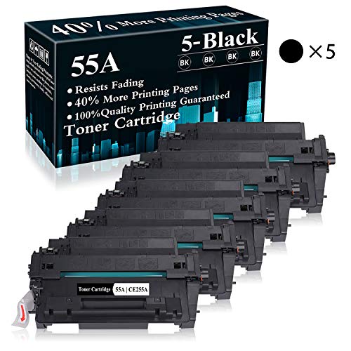 5 Black 55A | CE255A Toner Cartridge Replacement for HP Laserjet Pro P3015 P3015d P3015n P3015dn P3015x MFP M521dn MFP M521dw MFP M525dn MFP M525f MFP M525c Printer,Sold by TopInk