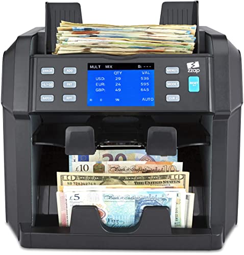 ZZap NC70 Mixed Denomination Bill Counter/2 Pocket Sorter/Counterfeit Detector - Money Cash Value Currency Machine