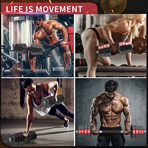 LEADNOVO Adjustable Weights Dumbbells Set, 44Lbs 66Lbs 88Lbs 3 in 1 Adjustable Weights Dumbbells Barbell Set, Home Fitness Weight Set Gym Workout Exercise Training with Connecting Rod for Men Women