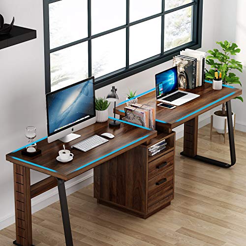 Tribesigns 94.5 inches Two Person Computer Desk, Double Computer Desk with Storage Shelves, Extra Long Workstation Large Office Desk with Two Drawers, Study Writing Desk for Home Office