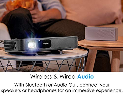 Optoma LH150 Portable 1080p LED Mini Projector with Battery, for Outdoor Movies or Office Presentations, 2.5 Hour Battery Life, USB Display Screen Mirroring, Smartphone Compatible