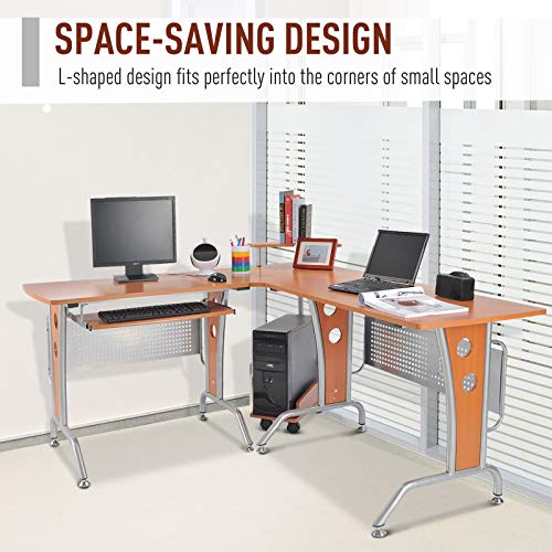 HLWL L-Shape Gaming Table Computer Desk Office Workstation P2 MDF w/CPU Tower