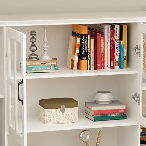 Homsee Tall Bookcase Bookshelf with Storage Shelves, Drawers, Glass Doors - White (63" W x 15.7" D x 78.7" H)