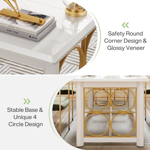 Tribesigns 63" Executive Desk, Modern Glossy White & Gold Office Desk