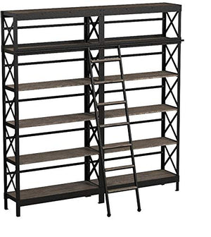 Modway Headway Industrial Modern Wood Bookshelf With Ladder in Brown