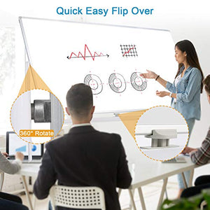 Mobile Whiteboard with Stand - 72x40 Double Sided Dry Erase Board with Stand, Large White Board on Wheels for Office, Rolling Magnetic Whiteboard with Pen Tray for Meeting, Training by CALENBO