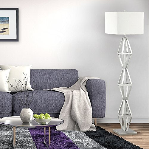 Catalina Lighting  20613-000 Maddox Silver Floor Lamp with White Rectangle Shade