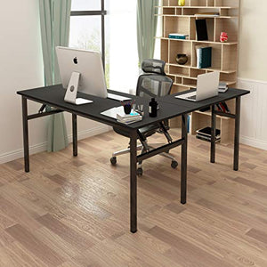 DlandHome Reversible L-Shaped Desk Large Corner Desk Folding Table Computer Desk Home Office Table Computer Workstation, Black, ND11