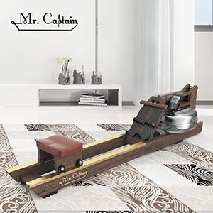 Mr. Captain Rowing Machine for Home Use,Water Resistance Vintage Oak Rower with Bluetooth Monitor