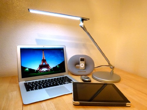 Lightwell S450 by Lumiy - Ultra Bright LED Light Panel Desk Lamp (Titanium Silver with Clamp)