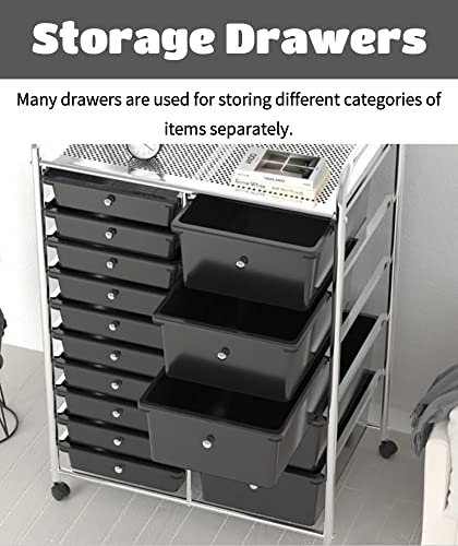 WAHHWF 15 Drawers Rolling Storage Cart with Wheels, Multipurpose Organizer - Plastic Drawer Cart