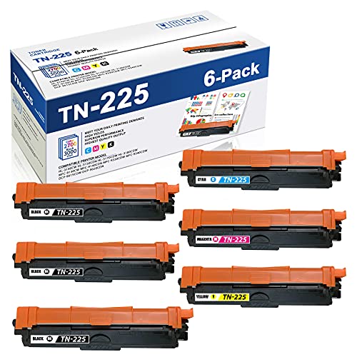 TN225BK,TN225C,TN225M,TN225Y Compatible TN225 TN-225 Toner Cartridge Replacement for Brother HL-3180CDW 3150CDN 3170CDW MFC-9130CW 9140CDN 9330CDW Printer,6PK(3BK+1C+1M+1Y)