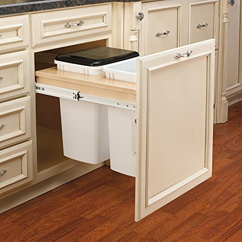 Rev-A-Shelf 4WCTM-24DM2-162 Double 35 Quart Top Mount Pull-Out Kitchen Waste Trash Container Bin for 20.75 in. Wide 1.63 in. Faceframe Cabinet, White